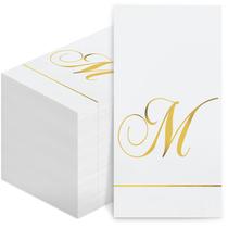 Guardanapos descartáveis Monogram Guest Pasimy, 100 unidades, letra dourada