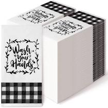 Guardanapos descartáveis para hóspedes, toalhas de mão de papel, 200 unidades em preto/branco