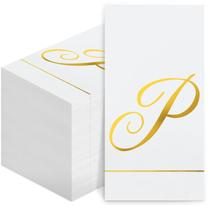 Guardanapos iniciais descartáveis Pasimy Monogram Gold 100 unidades