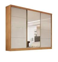 GuardaRoupa 1 Portas Espelhada MDF 6 Gavetas Bergamo Nature Off Bianchi Móveis