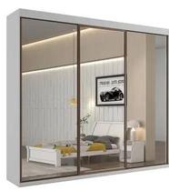 Guardaroupa 3 portas espelhadas MDF 6 gavetas Bergamo Branco Bianchi Móveis Guardaroupa 3 portas espelhadas MDF 6 gavetas Bergamo Branco Bianchi Móveis