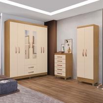 GuardaRoupa Casal 6 Portas 2 Gavetas com Espelho Cômoda 5 Gavetas e Multiuso 2 Portas Off White Organizador Clique Chique