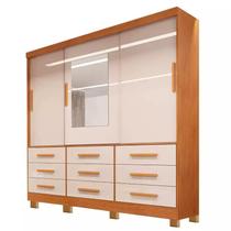 GuardaRoupa Casal Athenas C/Espelho 3 Portas 9 Gavetas Nature/Off White Larg. 1.80m C/Pés Bianchi