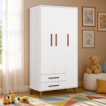 GuardaRoupa Retrô 3 Portas 2 Gavetas com Pés Palito em Madeira Compacto e Estiloso