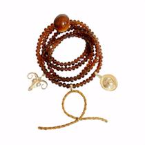 Guia de Boiadeiro com Cristais de Vidro, Laço de Couro e Pingentes