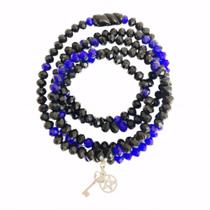 Guia de Exu Preto e Azul com Pingentes Proteção e Poder Espiritual