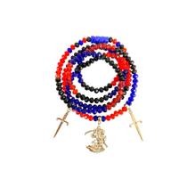 Guia de Ogum Xoroquê Fio de Contas 60cm em Cristais Preto, Vermelho e Azul