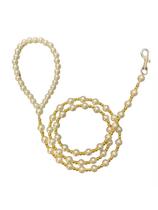 Guia em Pérolas Brancas e Douradas para cachorro