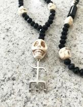 Guia Exu C/ 21 Caveira + Pingente - Umbanda Cristal 147 Cont Preto