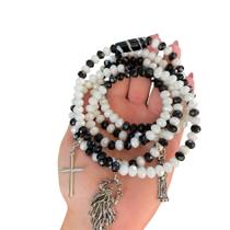 Guia Obaluaê / Omolu com Cristais de Vidro 8mm Preto e Branco