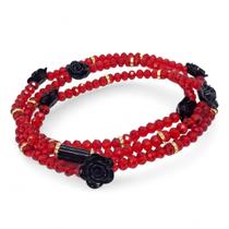 Guia Pomba Gira Vermelha Cristal com Rosa Preta 60 cm Guia Pomba Gira Vermelha Cristal com Rosa Preta 60 cm