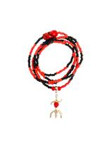 Guia PombaGira Preto e Vermelho Vidro, Tridente Flor, Murano, Umbanda Candomblé