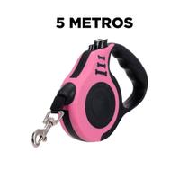 Guia Retrátil Para Pet Cachorros Gatos 5 Metros 20Kg Rosa