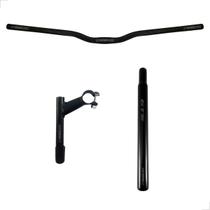 Guidão Bike Mtb Curvado + Mesa Suporte Avanço Standard 21,1mm + Canote de Selim Bicicleta