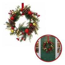 Guirlanda 50cm Decorada Porta Natal Pinha Dourada Vermelha V Verde