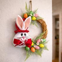 Guirlanda Arranjo Cabeça De Coelho Decoração Páscoa De 25cm Vermelho Esquerdo Guirlanda Arranjo Cabeça De Coelho Decoração Páscoa De 25cm Vermelho Esquerdo