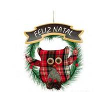 Guirlanda Coruja Tecido Enfeite Natal Porta Natalino Pinha