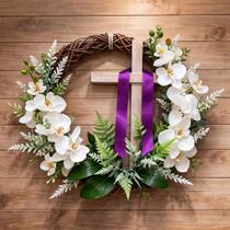 Guirlanda Cruz Flores Sagrada Enfeite Decoração Páscoa 45cm