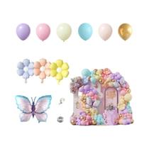 Guirlanda De Balões Macaron Rosa E Roxo Com Borboletas E Flores Margaridas 153 Peças Balões De Hélio