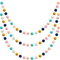 Guirlanda de bolas arco-íris de feltro de lã WILLBOND, 6,5 pés de comprimento, 24 bolas