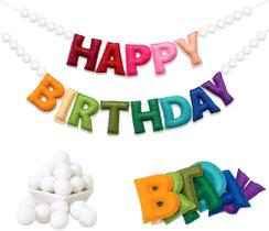 Guirlanda de Feliz Aniversário em Feltro de Lã KUQJJQU Guirlanda de Feliz Aniversário em Feltro de Lã KUQJJQU