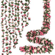 Guirlanda de flores artificiais KHOYIME Pink Roses 2,45 m - pacote com 9