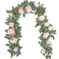 Guirlanda de flores de eucalipto artificial Der Rose com rosa de seda Guirlanda de flores de eucalipto artificial Der Rose com rosa de seda