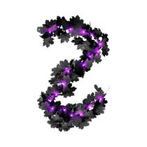 Guirlanda De Folhas Pretas De Halloween Com Luzes LED Roxas, Alimentada Por Bateria, Vinhas