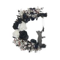 Guirlanda De Halloween Com Design De Gato E Lua Crescente Em Plástico, Acentos De Rosa Para Guirlanda De Halloween Com Design De Gato E Lua Crescente Em Plástico, Acentos De Rosa Para