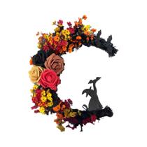 Guirlanda De Halloween Em Plástico Com Design De Lua Crescente E Gato, Acentos De Rosa Para Guirlanda De Halloween Em Plástico Com Design De Lua Crescente E Gato, Acentos De Rosa Para