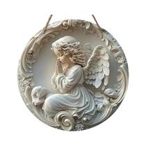 Guirlanda De Madeira De Natal Com Anjo Orando Para Batismo, Placa Decorativa Para Casa E Cerca