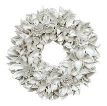 Guirlanda De Natal 24cm Branca Folhas Recicladas Feita A Mão - Fitas e Festas