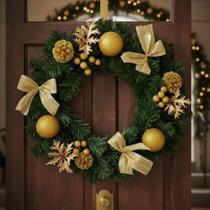 Guirlanda de Natal 40cm Luxo com Bolas Douradas e Laços