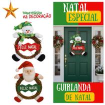 Guirlanda de Natal Boneco de Neve com Chapéu Verde e Cachecol Enfeite Decorativo Feliz Natal Porta