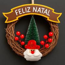 Guirlanda de Natal Enfeite Natalino com Plaquinha Feliz Natal e Papai Noel 20cm - Genérica