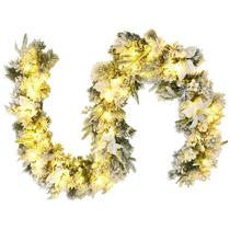 Guirlanda de Natal Happygrill pré-iluminada flocada de 2,7 m com luzes LED