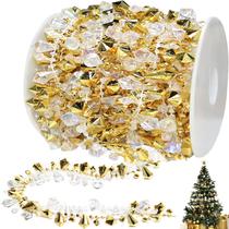 Guirlanda de Natal Jishi 5m transparente iridescente e pérola dourada