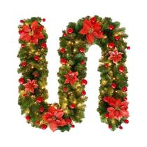 Guirlanda De Natal LED Luxuosa De 2,7m Com Lanternas, Banner De Árvore Artificial Verde Para