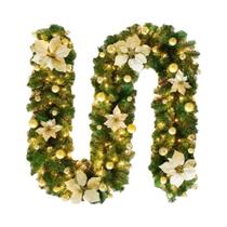 Guirlanda De Natal LED Luxuosa De 2,7m Com Lanternas, Banner De Árvore Artificial Verde Para