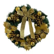 Guirlanda de Natal Merry Christmas com Laço Dourada 50x50cm - Casambiente