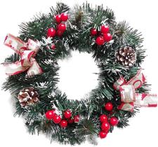Guirlanda de Natal Nevada com Laços Pinhas e Azevinhos - 30 cm