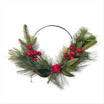Guirlanda De Natal Romã Berries Vermelho Folhagens Enfeite Natalino Arco Decorativo 40Cm