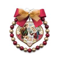 Guirlanda de Natal Sagrada Família Madeira Avelã Vermelho - FORNECEDOR 1