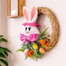 Guirlanda de Páscoa Cabeça de Coelho Arranjo Decorativo 25cm Rosa para Ambientes Festivos Guirlanda de Páscoa Cabeça de Coelho Arranjo Decorativo 25cm Rosa para Ambientes Festivos