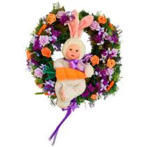 Guirlanda de Páscoa "Coelho Baby" Ø 54cm Laços e Flores de Seda - Saldão