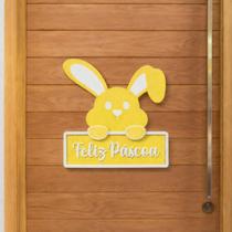 Guirlanda de Páscoa Coelho Feliz Páscoa 30cm MDF Decorativa para Porta Verde Amarelo ou Laranja