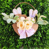 Guirlanda de Páscoa Enfeite de Porta Cesta de Coelhinhos