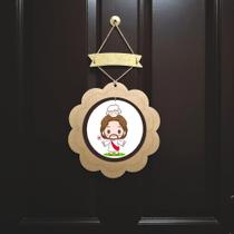 Guirlanda De Páscoa Religiosa Redonda Decoração De Porta com imagem de Jesus Infantil Mdf