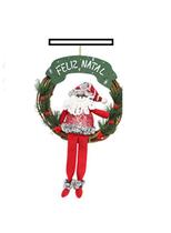 Guirlanda de Sisal Feliz Natal com Boneco Sentado com Penas Longas Enfeite Decorativo 25 cm