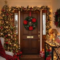 Guirlanda Decoração Natalina Flores Azevinho Decore Porta Lareira Natal Feliz Guirlanda Grande 44cm